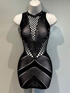 Black Pearl- Studded Fishnet Bodycon Dress NWOT